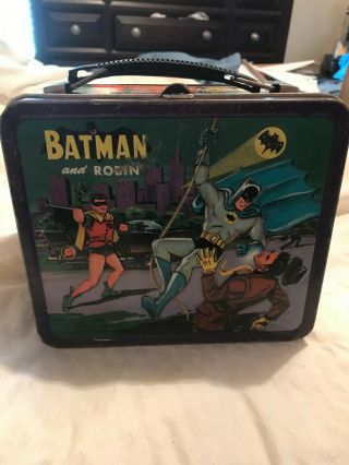 Vtg Batman Robin Metal Lunch Box Aladdin 1966 No Thermos