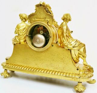 Fine Antique French Sevres Porcelain Figurine Mantel Clock 8 Day Bronze Ormolu 10