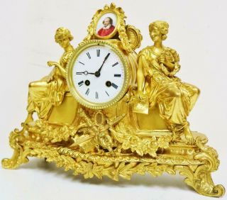 Fine Antique French Sevres Porcelain Figurine Mantel Clock 8 Day Bronze Ormolu