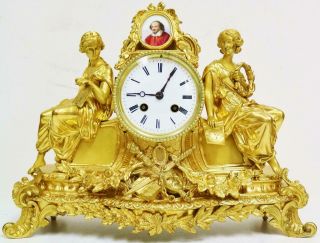 Fine Antique French Sevres Porcelain Figurine Mantel Clock 8 Day Bronze Ormolu 2