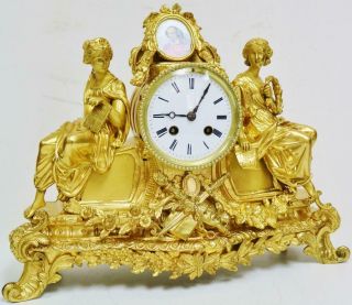 Fine Antique French Sevres Porcelain Figurine Mantel Clock 8 Day Bronze Ormolu 3