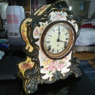 Antique Ansonia Wyoming Porcelain Case Clock 1894