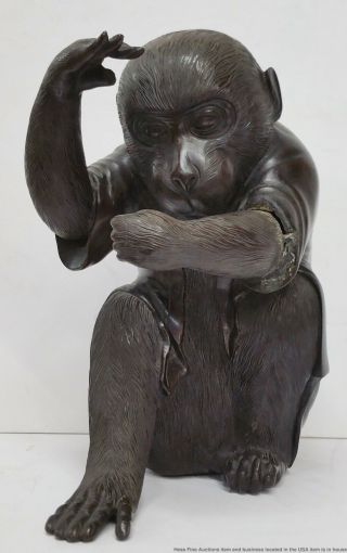 Estate Find Lg Heavy Antique Japanese Meiji Or Austrian Bronze Monkey Statue