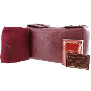 Cartier Logos Must Line Hand Bag Bordeaux Leather Vintage Authentic Bb949 W