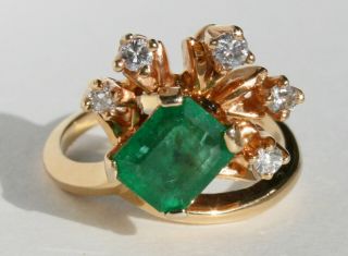 1.  75Cts Vintage 1960 ' s Colombian Emerald Natural Unheated 14k Gold Ring Size 3.  5 2