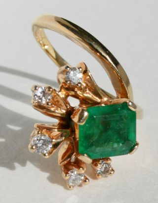 1.  75Cts Vintage 1960 ' s Colombian Emerald Natural Unheated 14k Gold Ring Size 3.  5 7