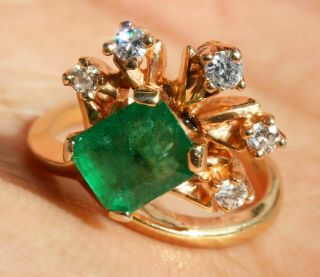 1.  75Cts Vintage 1960 ' s Colombian Emerald Natural Unheated 14k Gold Ring Size 3.  5 8