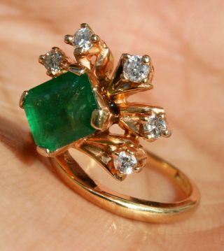 1.  75Cts Vintage 1960 ' s Colombian Emerald Natural Unheated 14k Gold Ring Size 3.  5 9