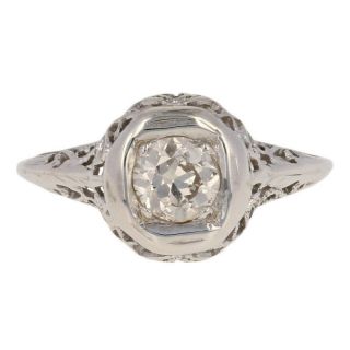 . 45ct Old European Cut Diamond Art Deco Ring - 18k White Gold Vintage Engagement