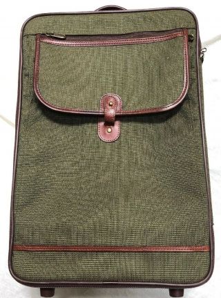 Vintage Hartmann Suitcase 22 " Wheeled Green Tweed Belting Luggage Carry - On Bag