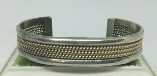 Vtg Sterling Silver Gold Filled Cuff Bracelet Signed Tahe Navajo? Braided Wire