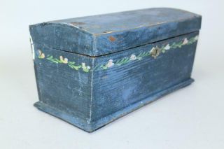 GREAT 19TH C PA GERMAN FOLK ART BLUE PAINTED & DECORATED MINIATURE DOME TOP BOX 6