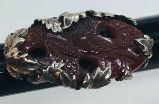 Antique Chinese Sterling Silver Carved Red Carnelian Bird Large Ring Size 7 2