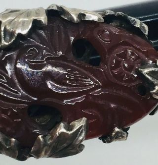 Antique Chinese Sterling Silver Carved Red Carnelian Bird Large Ring Size 7 3