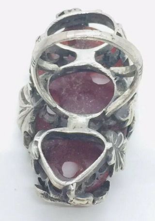 Antique Chinese Sterling Silver Carved Red Carnelian Bird Large Ring Size 7 6