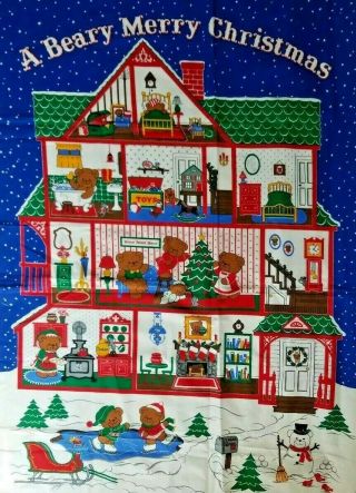 Cranston Beary Merry Christmas Advent Calendar Fabric Panel Vintage Vip