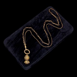 Antique Vintage Victorian 18k Tri Gold Sweetheart Wedding Signet Heavy Necklace