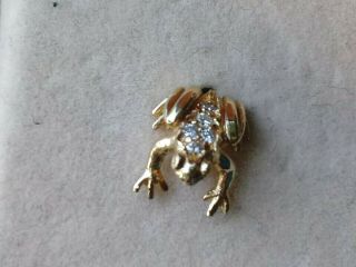 Vtg 14k Yellow Gold & Diamond Frog Pin Brooch Estate Jewelry 1.  2 Gr