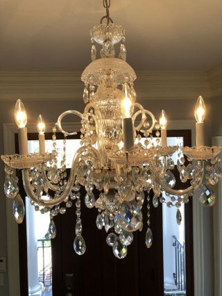 Lead Glass Crystal Chandelier,  Silver Tone Pole/finial 6 Arms,