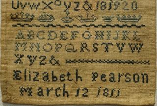 MINIATURE EARLY 19TH CENTURY BLUE STITCH WORK SAMPLER BY ELIZABETH PEARSON 1811 3