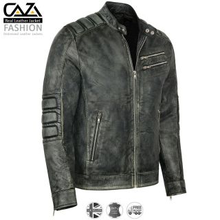 Mens Motorcycle Vintage Distressed Black Real Leather Biker Cafe Racer Jacket