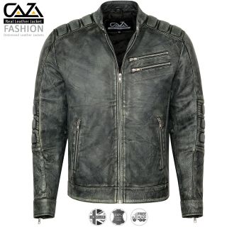 Mens Motorcycle Vintage Distressed Black Real Leather Biker Cafe Racer Jacket 2