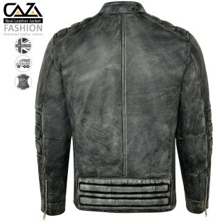 Mens Motorcycle Vintage Distressed Black Real Leather Biker Cafe Racer Jacket 3