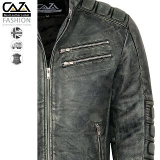 Mens Motorcycle Vintage Distressed Black Real Leather Biker Cafe Racer Jacket 6