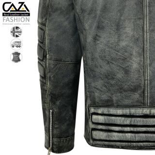 Mens Motorcycle Vintage Distressed Black Real Leather Biker Cafe Racer Jacket 8