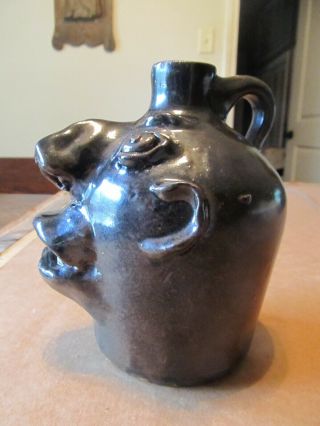 Brown Pottery Face Jug 1940s Stamped Arden Nc Hand Made