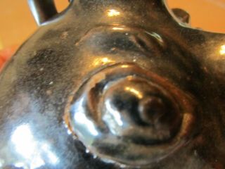 Brown pottery face jug 1940s stamped Arden NC hand made 9