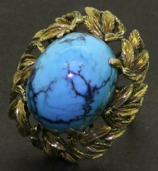 Vintage Heavy 14k Yg 18.  8 X 14.  7mm Natural Jumbo Turquoise Cocktail Ring Sz 8
