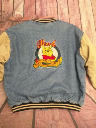 Vintage Disney Winnie The Pooh Varsity Style Jacket Denim & Khaki,  Sz Xl