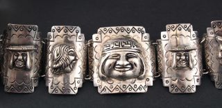 1950s Peruvian Sterling Silver,  Storyteller Faces,  Bracelet & Belt,  NR 6