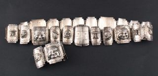 1950s Peruvian Sterling Silver,  Storyteller Faces,  Bracelet & Belt,  NR 7