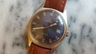 Vintage Omega Geneve Cal.  565 Automatic Mens Watch Blue Dial Sharp Orange Seconds