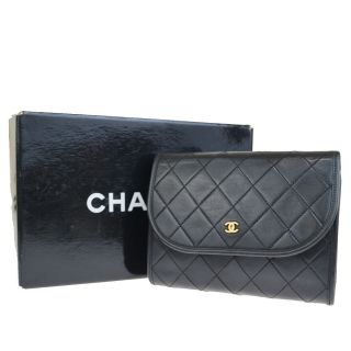 Authentic Chanel Cc Logo Quilted Mini Clutch Bag Leather Black Vintage 33es104