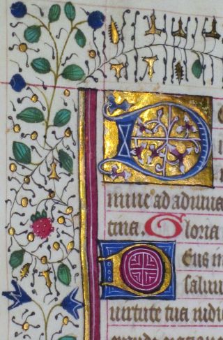 Medieval Illuminated Manuscript Lf.  Boh.  Color Border&gold Init.  Psalm 70,  C.  1460