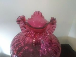 Vintage Fenton Glass Cranberry Coin Dot Large Vase Ruffled top 12 