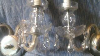 PAIR VINTAGE LEADED CRYSTAL TWIN CANDLE CUT GLASS BOWL / FOOT WALL SCONCES ITALY 3
