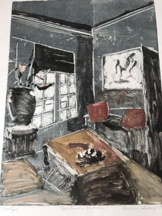 1984 Vintage Monotype Art By Kathleen Sidwell,  Apartment In Manhattan