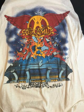 Rare Vintage Concert Tour T - Shirt Aerosmith 1982 Rock In a Hard Place Baseball M 3