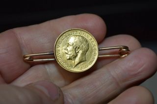 Antique Gold Sovereign 1911 Coin On 10kt Gold Pin Jewelry U.  K.  British