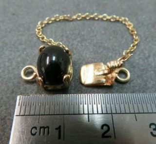 Vtg 14k Y.  Gold Onyx Clasp For Single Strand Bracelet Necklace W/ Safety Chain
