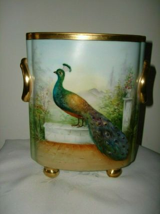 Vtg Heinrich Selb Bavaria H Co Peacock Gold White Iridescent Vase Cachepot