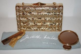 Vntg JUDITH LEIBER Gold Metal Pavee Swarovski Crystal Shoulder Clutch Bag 10