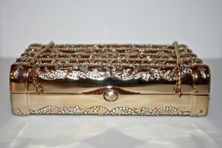 Vntg JUDITH LEIBER Gold Metal Pavee Swarovski Crystal Shoulder Clutch Bag 12
