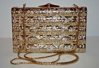 Vntg JUDITH LEIBER Gold Metal Pavee Swarovski Crystal Shoulder Clutch Bag 2