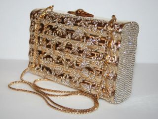 Vntg JUDITH LEIBER Gold Metal Pavee Swarovski Crystal Shoulder Clutch Bag 3