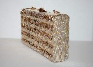 Vntg JUDITH LEIBER Gold Metal Pavee Swarovski Crystal Shoulder Clutch Bag 6